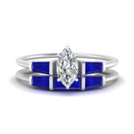Load image into Gallery viewer, marquise-cut-bar-set-sapphire-ring-with-matching-3-baguette-wedding-band-in-FDENS100MQGSABL-NL-WG
