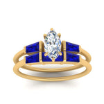 Load image into Gallery viewer, marquise-cut-bar-set-sapphire-ring-with-matching-3-baguette-wedding-band-in-FDENS100MQGSABL-NL-YG
