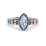Load image into Gallery viewer, marquise-cut-blue-topaz-halo-wedding-ring-set-in-rose-gold-FD8523MQGICBLTO-NL-RG