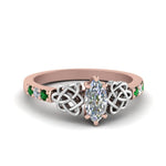 Load image into Gallery viewer, marquise-cut-celtic-diamond-ring-with-emerald-in-14K-rose-gold-FDENS2255MQRGEMGR-NL-RG_01321bbf-037f-4c30-9655-2749ba89d850
