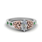 Load image into Gallery viewer, marquise-cut-celtic-diamond-ring-with-emerald-in-14K-white-gold-FDENS2255MQRGEMGR-NL-WG_64c09683-0627-454d-98c3-0a52200424d7
