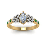 Load image into Gallery viewer, marquise-cut-celtic-diamond-ring-with-emerald-in-14K-yellow-gold-FDENS2255MQRGEMGRANGLE5-NL-YG
