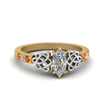 Load image into Gallery viewer, marquise-cut-celtic-diamond-ring-with-orange-sapphire-in-14K-yellow-gold-FDENS2255MQRGSAOR-NL-YG
