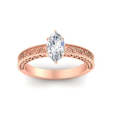 Marquise Cut Celtic Engraved Solitaire Engagement Ring