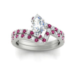 Load image into Gallery viewer, marquise-cut-diamond-wedding-ring-set-with-pink-sapphire-in-FDENS3007MQGSADRPI-NL-WG
