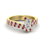 Load image into Gallery viewer, marquise-cut-diamond-wedding-ring-set-with-pink-sapphire-in-FDENS3007MQGSADRPI-NL-YG
