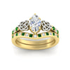 Load image into Gallery viewer, marquise-cut-emerald-celtic-two-tone-bridal-matching-set-in-yellow-gold-fdens2255mqgemgrangle5-nl-yg-ws4.jpg