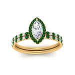 Load image into Gallery viewer, marquise-cut-emerald-halo-wedding-ring-set-in-yellow-gold-FD8523MQGEMGR-NL-YG