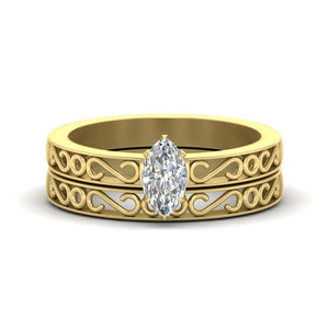 Marquise Cut Filigree Single Stone Wedding Set