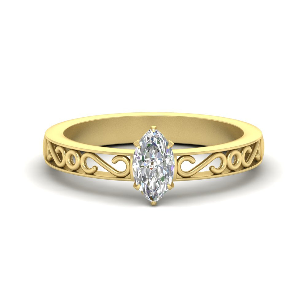 Marquise Cut Filigree Single Stone Ring