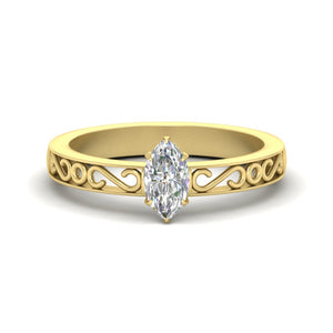 Marquise Cut Filigree Single Stone Ring