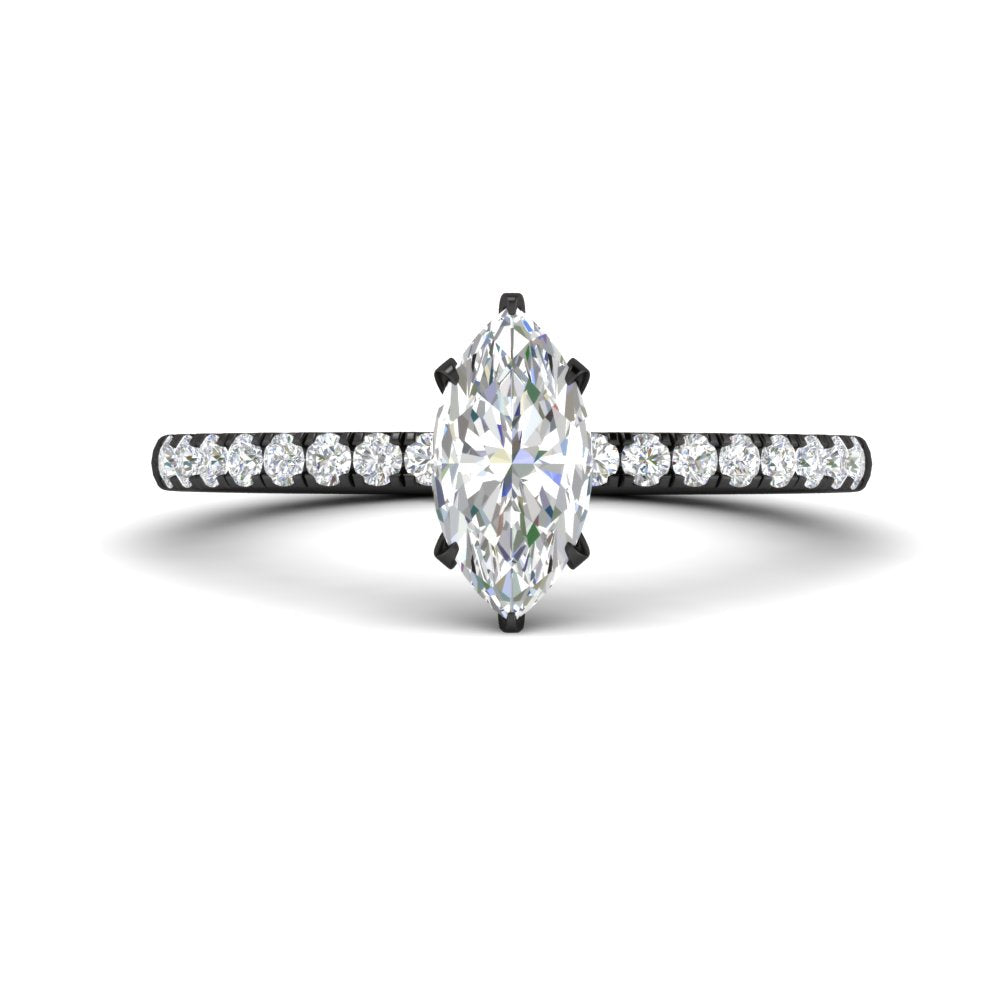 Marquise Cut Lab Grown French Pave Engagement Ring