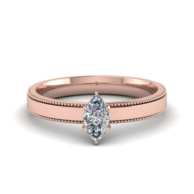 Single Stone Marquise Cut Milgrain Engagement Ring