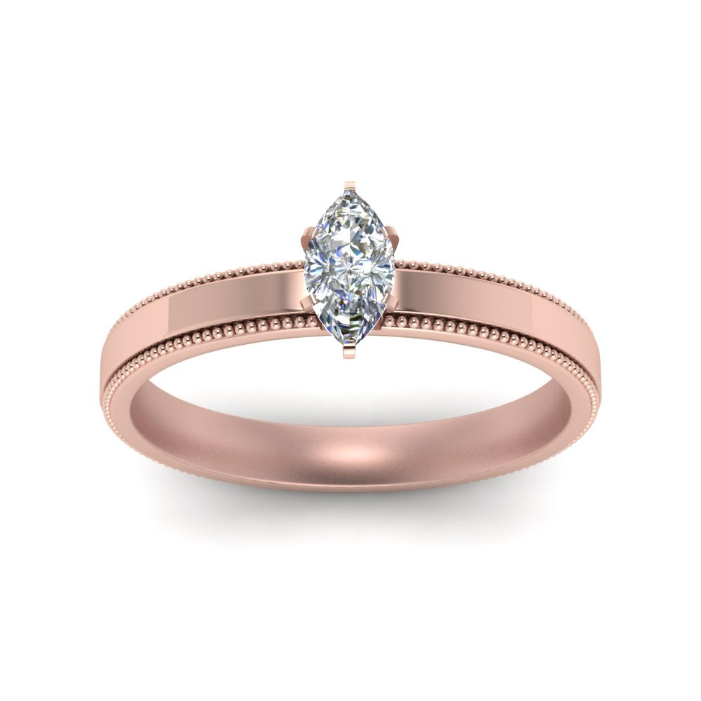 Single Stone Marquise Cut Milgrain Engagement Ring
