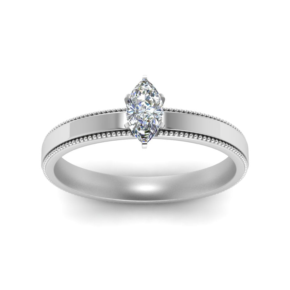Single Stone Marquise Cut Milgrain Engagement Ring