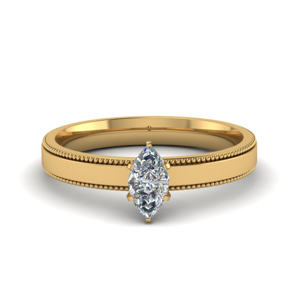 Single Stone Marquise Cut Milgrain Engagement Ring