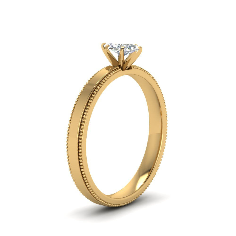 Single Stone Marquise Cut Milgrain Engagement Ring