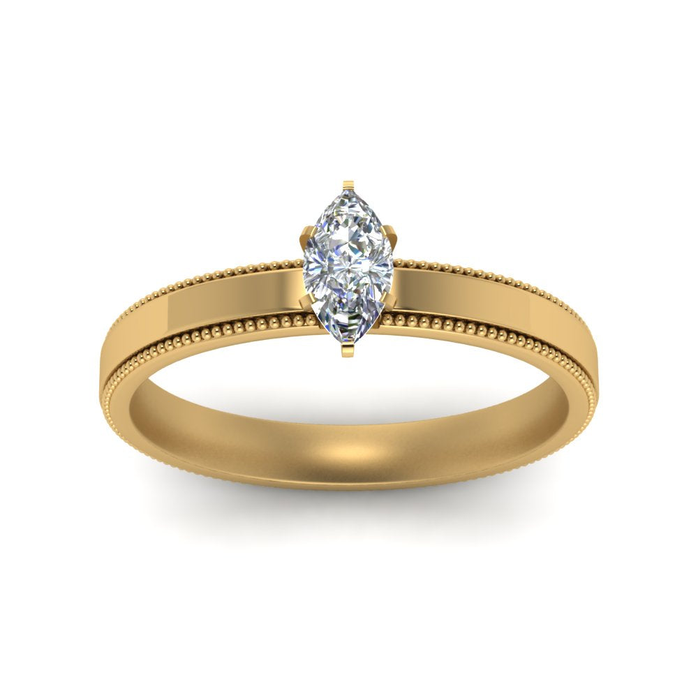 Single Stone Marquise Cut Milgrain Engagement Ring