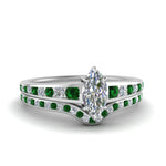 Load image into Gallery viewer, marquise-cut-graduated-channel-diamond-wedding-set-with-emerald-in-FD122866MQGEMGR-NL-WG
