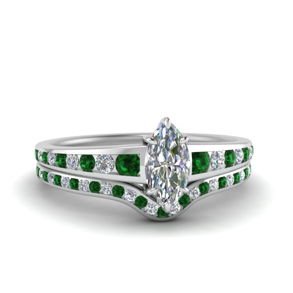 marquise-cut-graduated-channel-diamond-wedding-set-with-emerald-in-FD122866MQGEMGR-NL-WG