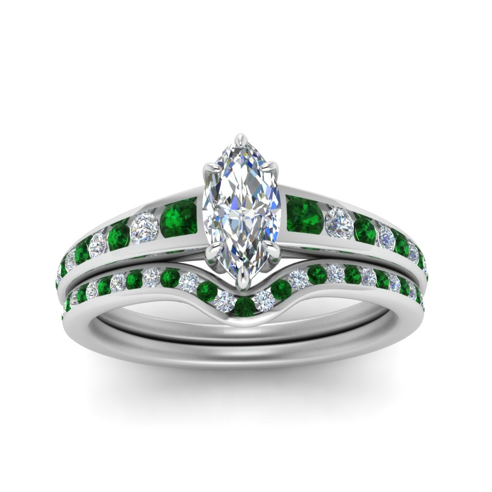 marquise-cut-graduated-channel-diamond-wedding-set-with-emerald-in-FD122866MQGEMGR-NL-WG