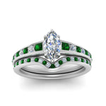 Load image into Gallery viewer, marquise-cut-graduated-channel-diamond-wedding-set-with-emerald-in-FD122866MQGEMGR-NL-WG
