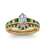 Load image into Gallery viewer, marquise-cut-graduated-channel-diamond-wedding-set-with-emerald-in-FD122866MQGEMGR-NL-YG
