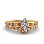 Load image into Gallery viewer, marquise-cut-graduated-channel-diamond-wedding-set-with-orange-sapphire-in-FD122866MQGSAOR-NL-YG
