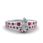 Load image into Gallery viewer, marquise-cut-graduated-channel-diamond-wedding-set-with-pink-sapphire-in-FD122866MQGSADRPI-NL-WG
