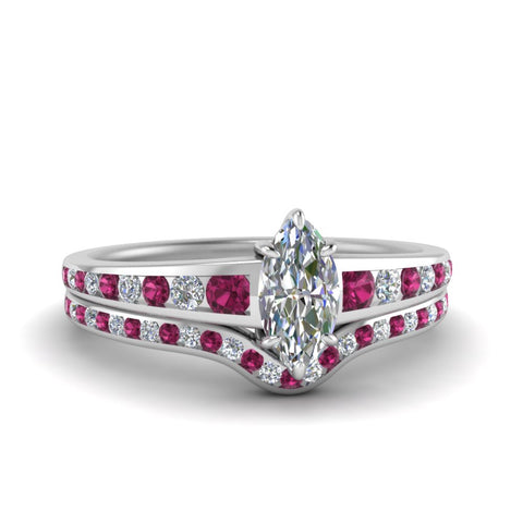marquise-cut-graduated-channel-diamond-wedding-set-with-pink-sapphire-in-FD122866MQGSADRPI-NL-WG