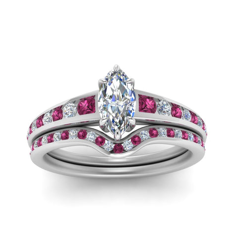 marquise-cut-graduated-channel-diamond-wedding-set-with-pink-sapphire-in-FD122866MQGSADRPI-NL-WG