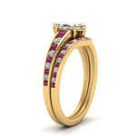 Load image into Gallery viewer, marquise-cut-graduated-channel-diamond-wedding-set-with-pink-sapphire-in-FD122866MQGSADRPI-NL-YG

