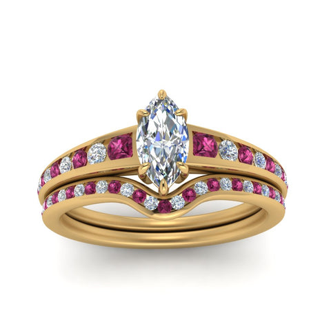 marquise-cut-graduated-channel-diamond-wedding-set-with-pink-sapphire-in-FD122866MQGSADRPI-NL-YG