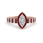 Load image into Gallery viewer, marquise-cut-ruby-halo-wedding-ring-set-in-rose-gold-FD8523MQGRUDR-NL-RG
