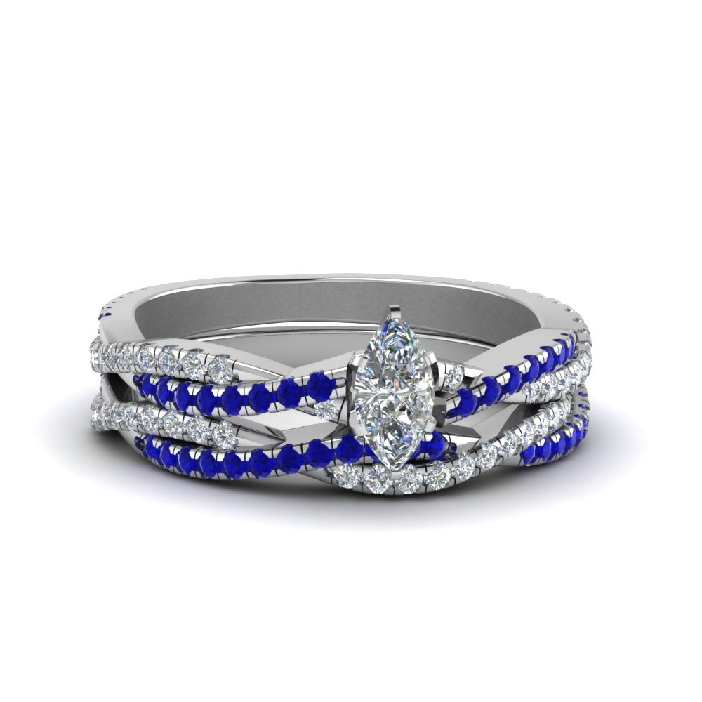 marquise-cut-simple-diamond-twisted-vine-bridal-ring-sets-with-blue-sapphire-in-18K-white-gold-FD8233MQGSABL-NL-WG