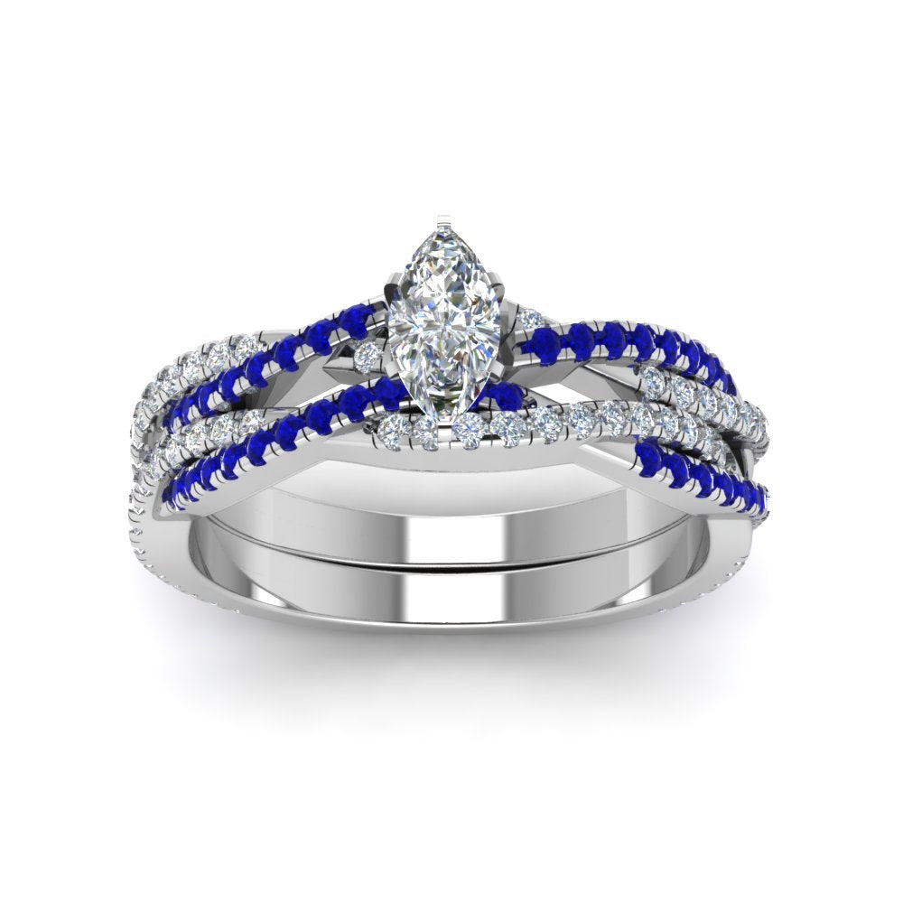marquise-cut-simple-diamond-twisted-vine-bridal-ring-sets-with-blue-sapphire-in-18K-white-gold-FD8233MQGSABL-NL-WG