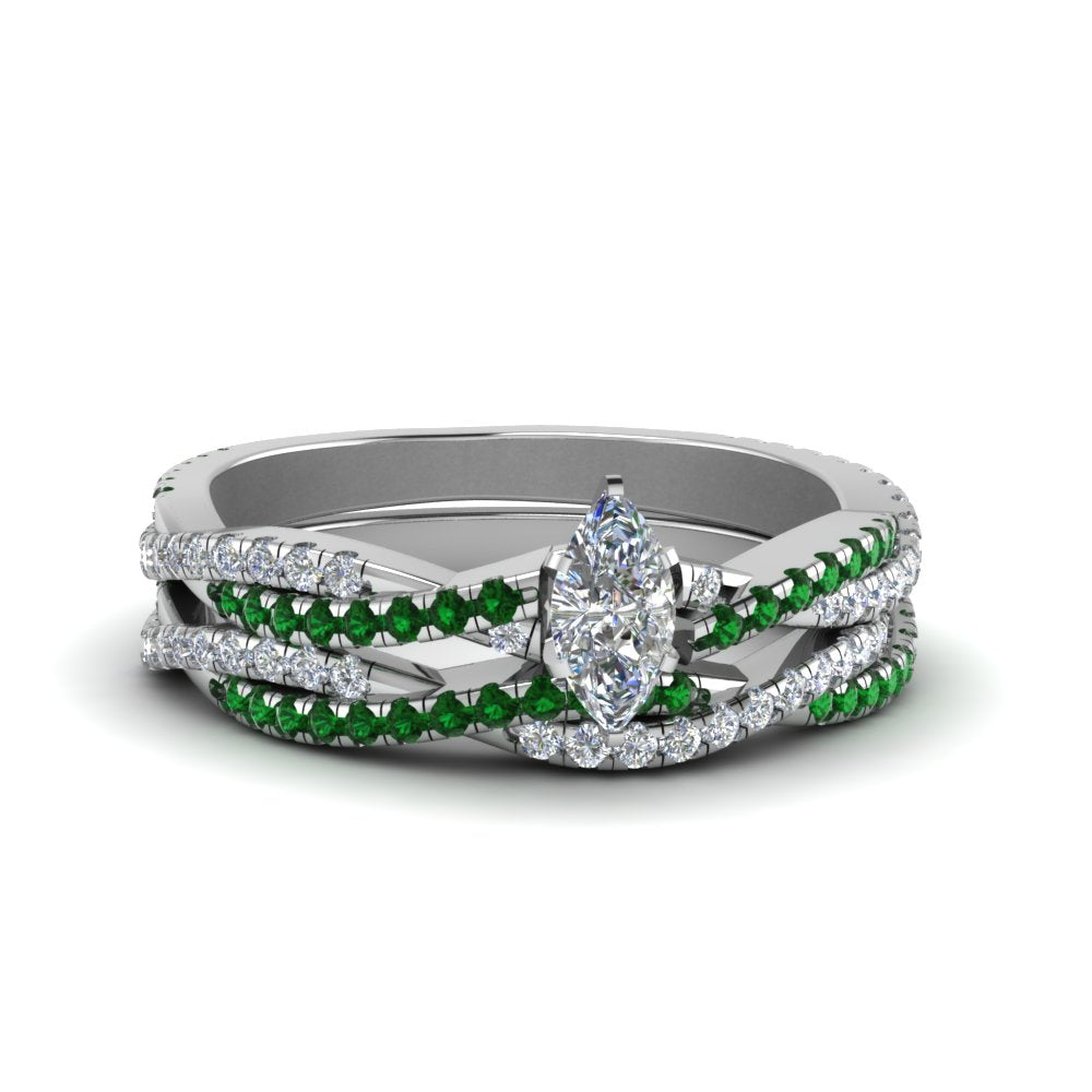 marquise-cut-simple-diamond-twisted-vine-bridal-ring-sets-with-emerald-in-14K-white-gold-FD8233MQGEMGR-NL-WG