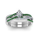 Load image into Gallery viewer, marquise-cut-simple-diamond-twisted-vine-bridal-ring-sets-with-emerald-in-14K-white-gold-FD8233MQGEMGR-NL-WG
