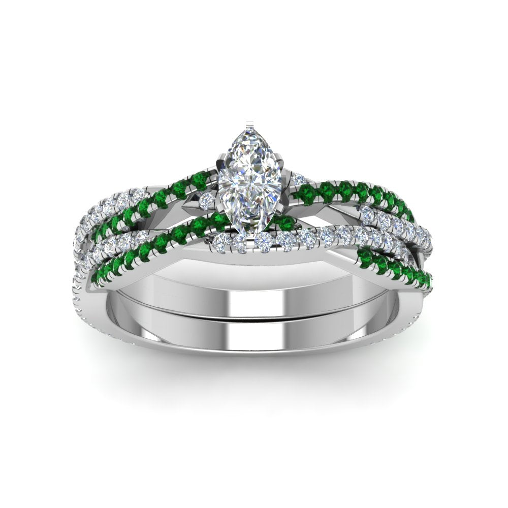 marquise-cut-simple-diamond-twisted-vine-bridal-ring-sets-with-emerald-in-14K-white-gold-FD8233MQGEMGR-NL-WG