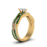 Load image into Gallery viewer, marquise-cut-simple-diamond-twisted-vine-bridal-ring-sets-with-emerald-in-14K-yellow-gold-FD8233MQGEMGR-NL-YG
