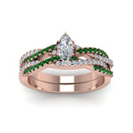 Load image into Gallery viewer, marquise-cut-simple-diamond-twisted-vine-bridal-ring-sets-with-emerald-in-18K-rose-gold-FD8233MQGEMGR-NL-RG
