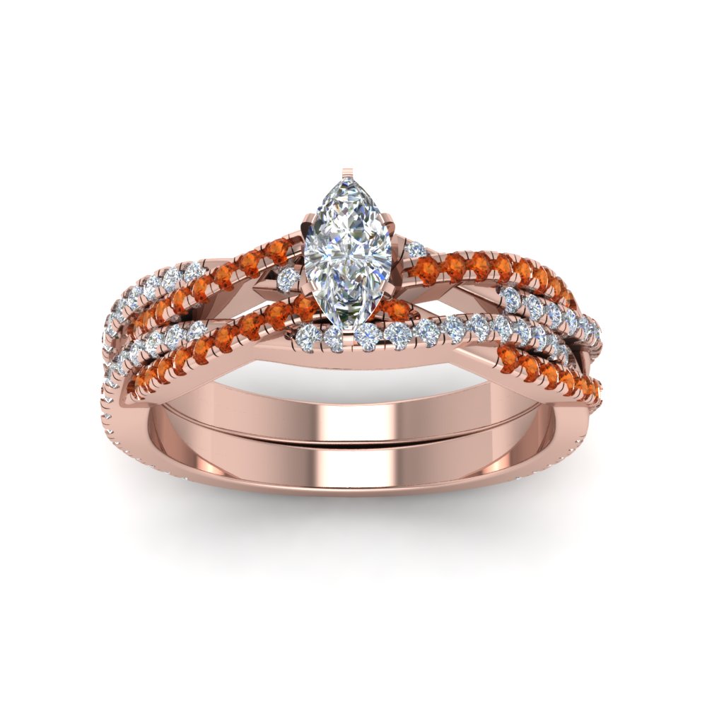 marquise-cut-simple-diamond-twisted-vine-bridal-ring-sets-with-orange-sapphire-in-14K-rose-gold-FD8233MQGSAOR-NL-RG