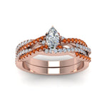 Load image into Gallery viewer, marquise-cut-simple-diamond-twisted-vine-bridal-ring-sets-with-orange-sapphire-in-18K-rose-gold-FD8233MQGSAOR-NL-RG
