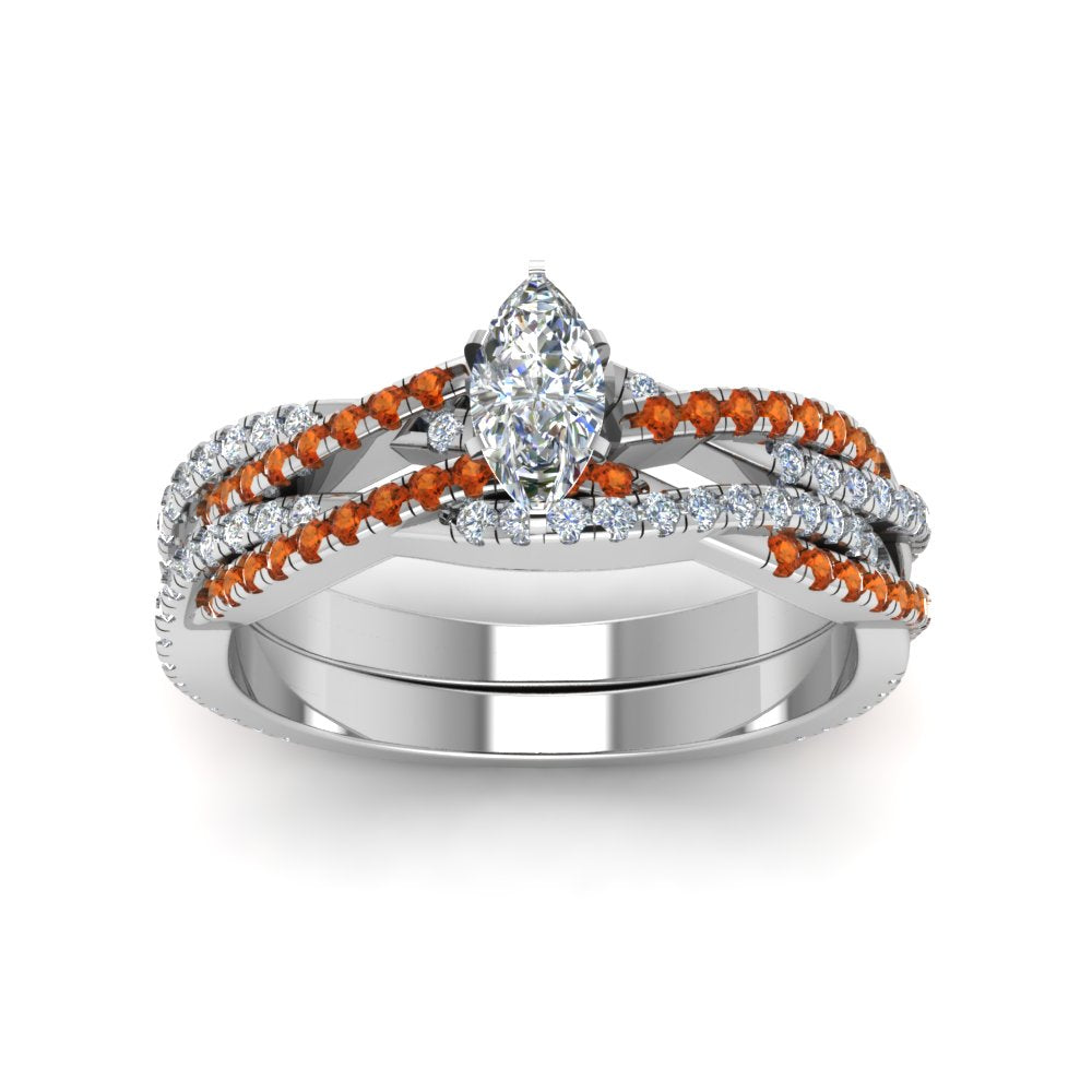 marquise-cut-simple-diamond-twisted-vine-bridal-ring-sets-with-orange-sapphire-in-18K-white-gold-FD8233MQGSAOR-NL-WG