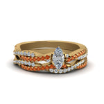 Load image into Gallery viewer, marquise-cut-simple-diamond-twisted-vine-bridal-ring-sets-with-orange-sapphire-in-18K-yellow-gold-FD8233MQGSAOR-NL-YG

