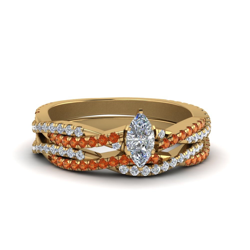 marquise-cut-simple-diamond-twisted-vine-bridal-ring-sets-with-orange-sapphire-in-18K-yellow-gold-FD8233MQGSAOR-NL-YG