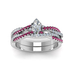Load image into Gallery viewer, marquise-cut-simple-diamond-twisted-vine-bridal-ring-sets-with-pink-sapphire-in-14K-white-gold-FD8233MQGSADRPI-NL-WG
