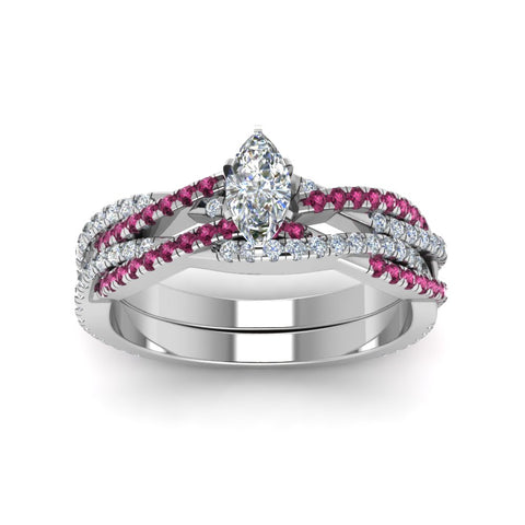 marquise-cut-simple-diamond-twisted-vine-bridal-ring-sets-with-pink-sapphire-in-14K-white-gold-FD8233MQGSADRPI-NL-WG