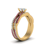 Load image into Gallery viewer, marquise-cut-simple-diamond-twisted-vine-bridal-ring-sets-with-pink-sapphire-in-14K-yellow-gold-FD8233MQGSADRPI-NL-YG
