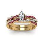 Load image into Gallery viewer, marquise-cut-simple-diamond-twisted-vine-bridal-ring-sets-with-pink-sapphire-in-14K-yellow-gold-FD8233MQGSADRPI-NL-YG
